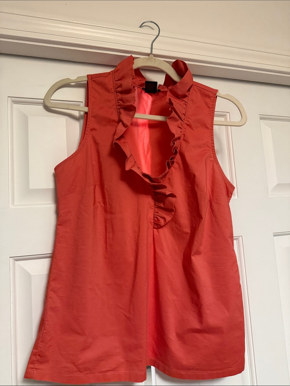 Ann Taylor Coral Ruffle V-Neck Sleeveless Top